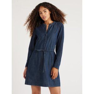 Free Assembly Women’s Denim Ruffle Neck Mini Dress
